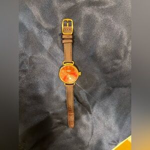 The Canfield Women's Garnet / Gold Chocolate Brown Alligator Watch, Gently Used
